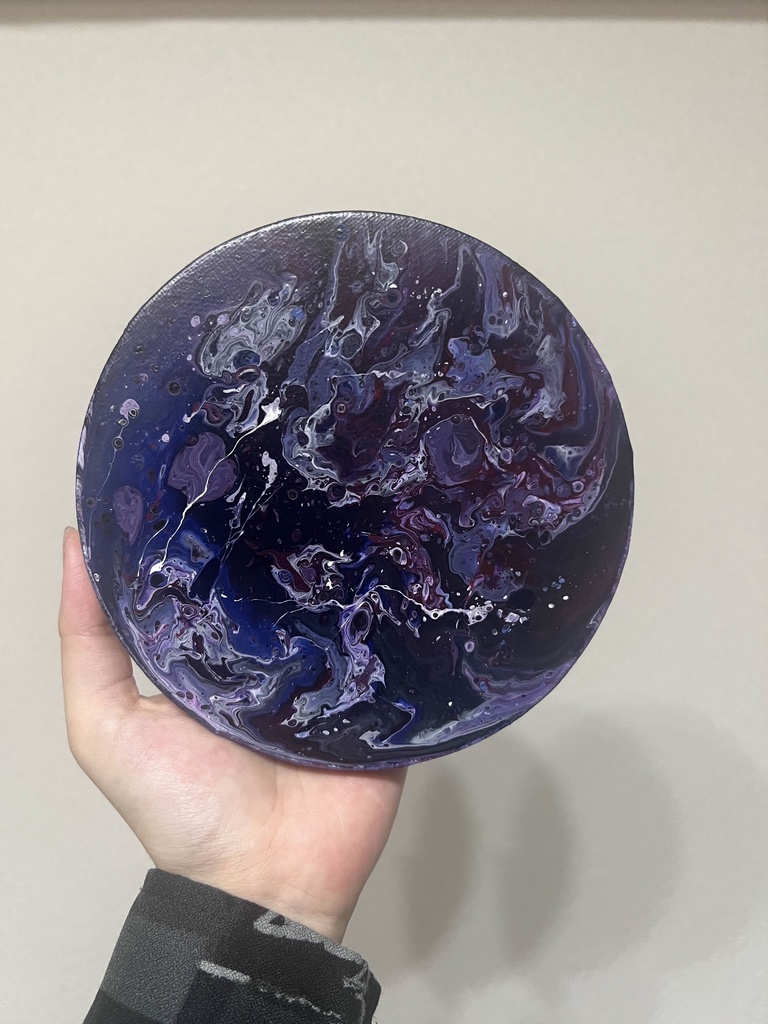ポーリングアート フルイドアート 紫青 円形15cm 現代アート アクリル絵の具