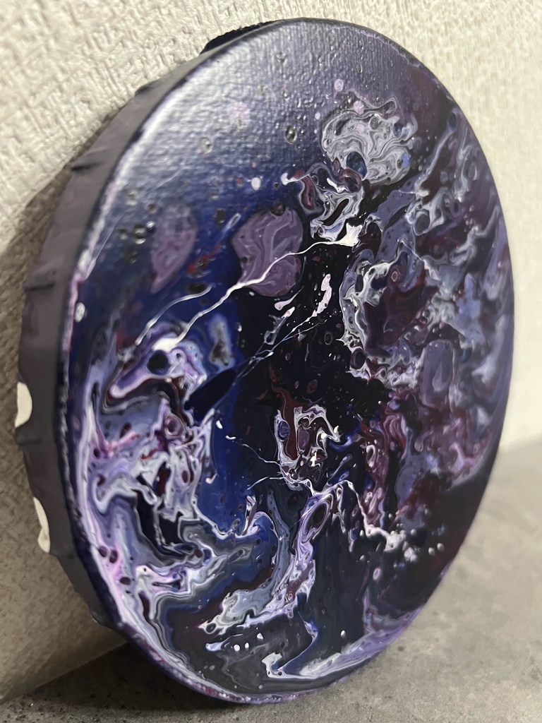 ポーリングアート フルイドアート 紫青 円形15cm 現代アート アクリル絵の具