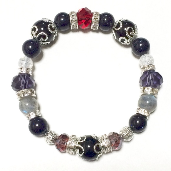 黒鵺モチーフ 天然石ブレスレット