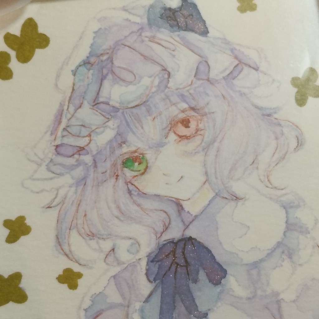 【夜のおさんぽ】 原画 透明水彩イラスト