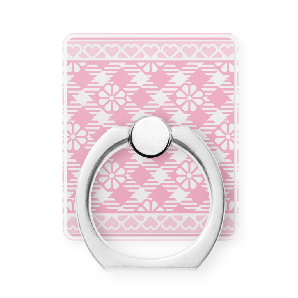 ハートフレーム&チェック柄のスマホリング