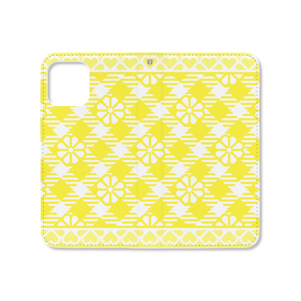 ハートフレーム&チェック柄の手帳型iPhoneケース(ベルトなし)