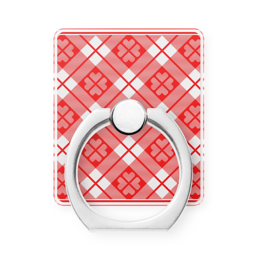 四葉&チェック柄のスマホリング