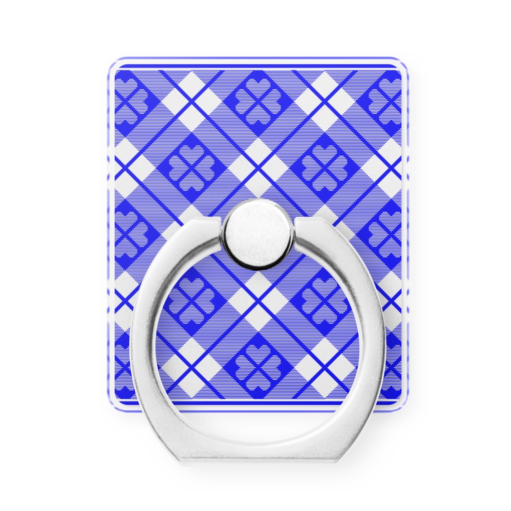 四葉&チェック柄のスマホリング