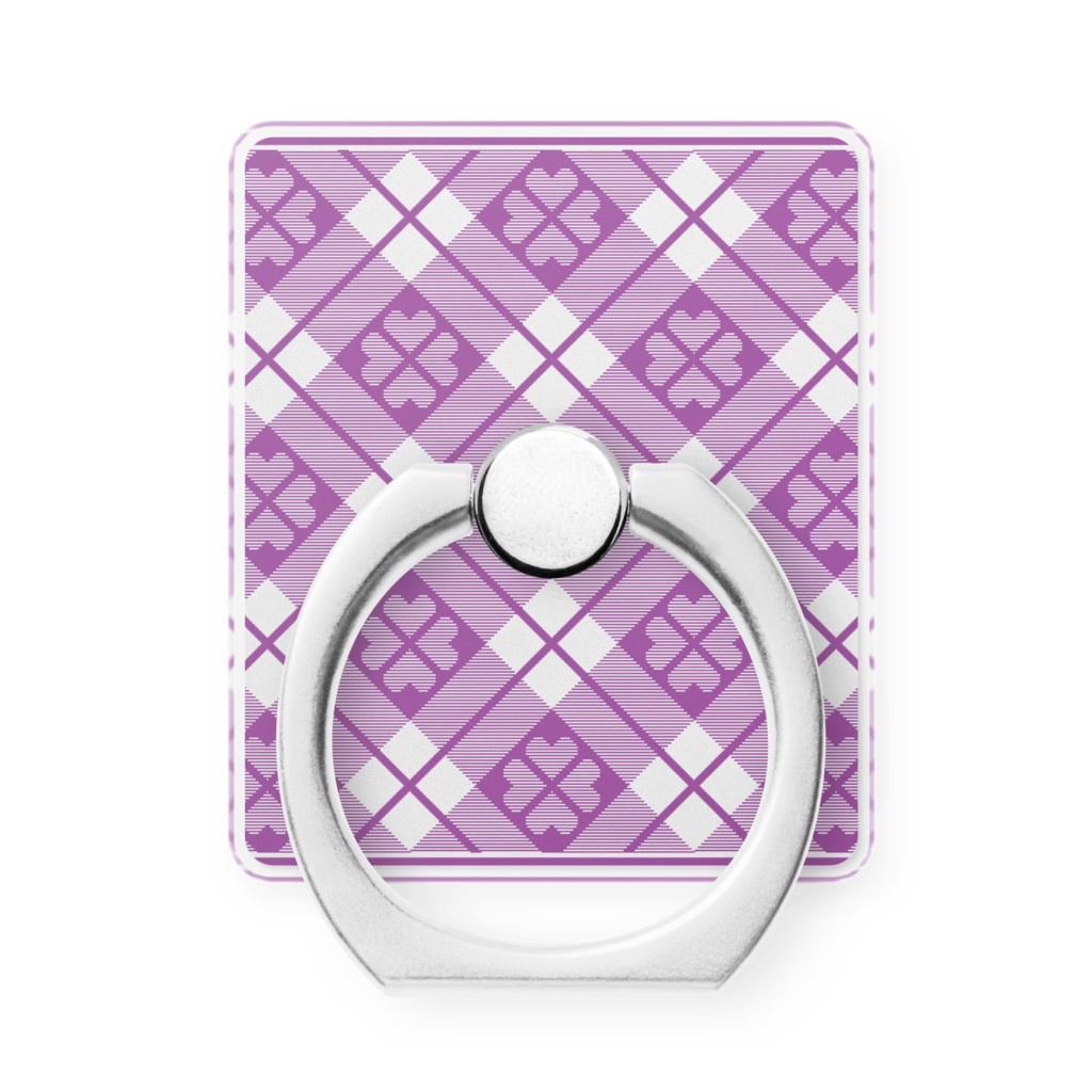 四葉&チェック柄のスマホリング