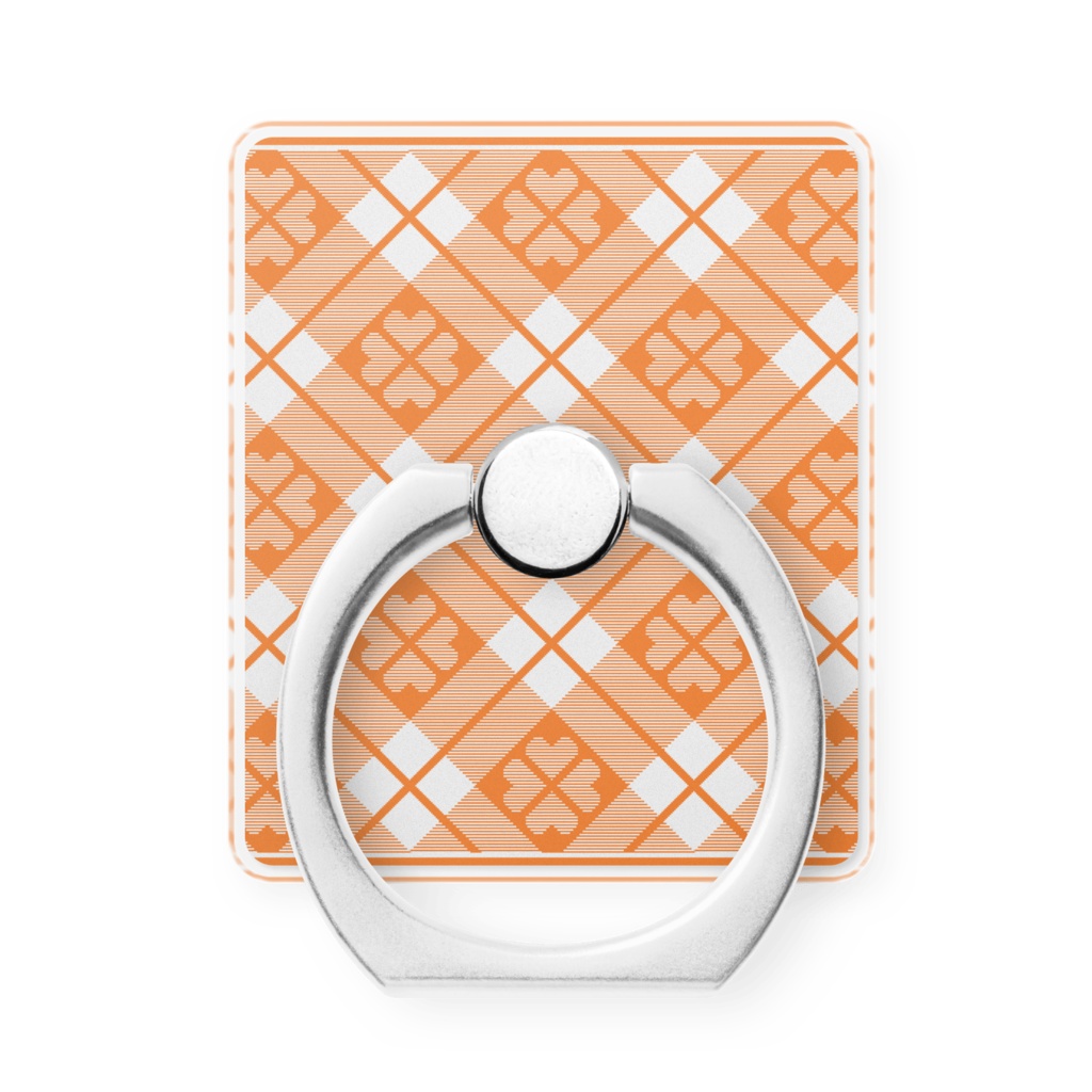 四葉&チェック柄のスマホリング