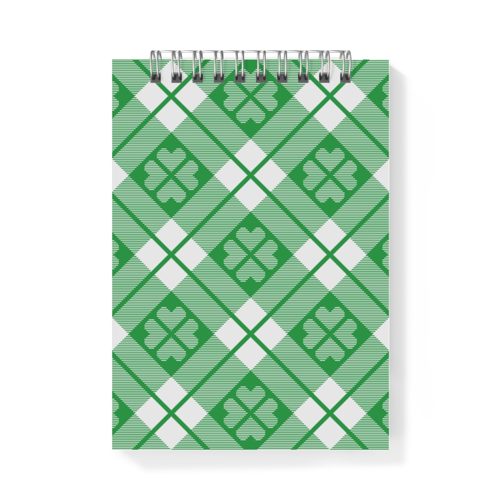 四葉&チェック柄のメモ帳 - A6 - 片面