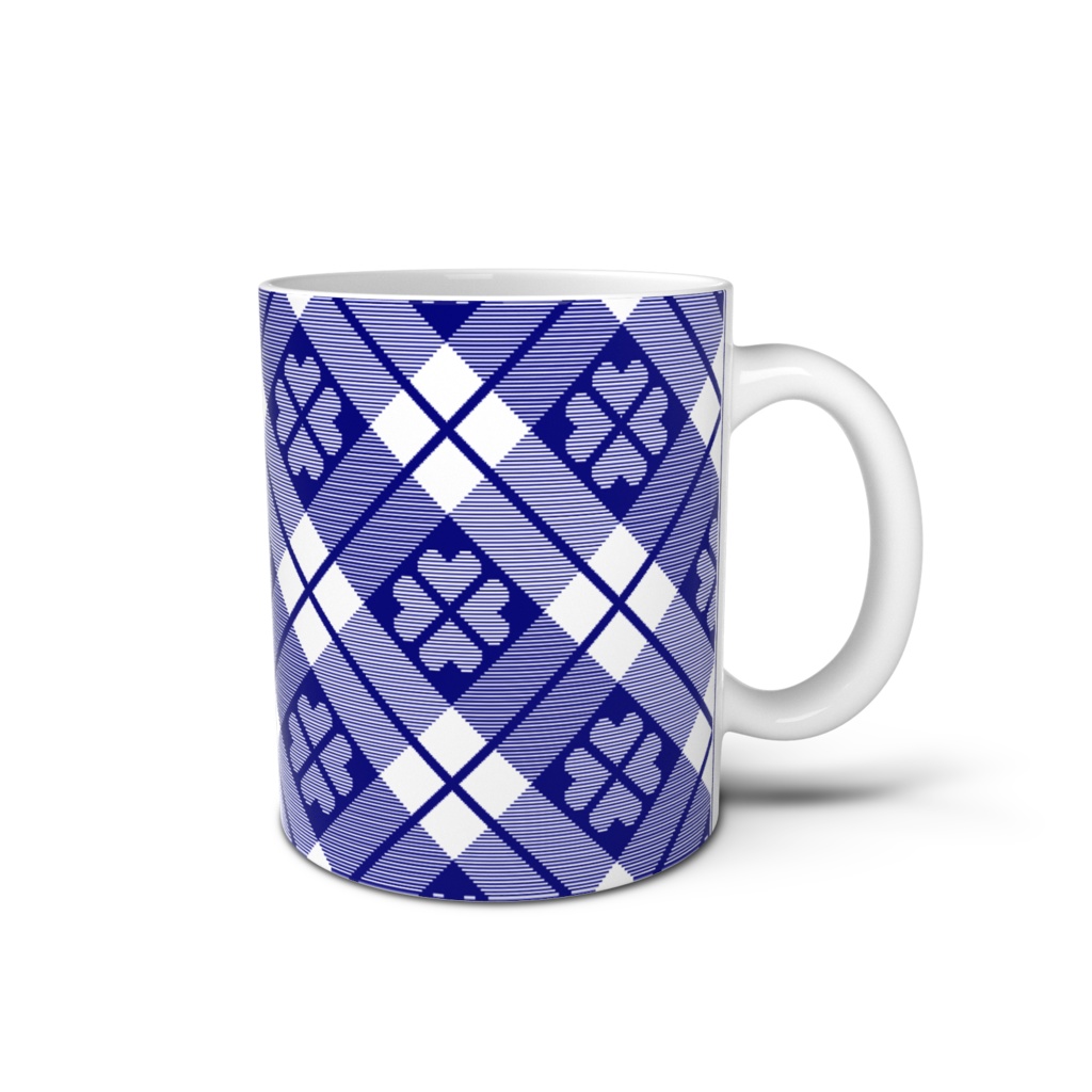 四葉&チェック柄のマグカップ - 直径 8 cm / 高さ 9.5 cm