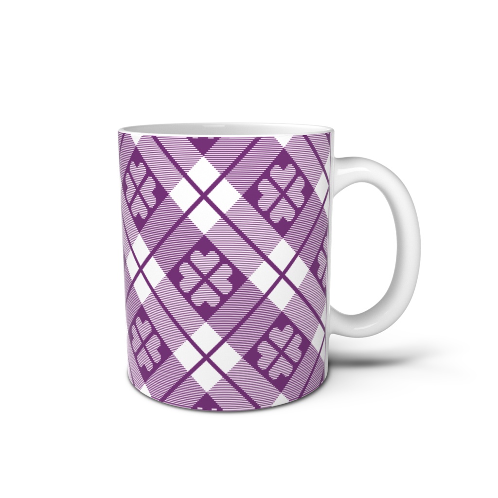 四葉&チェック柄のマグカップ - 直径 8 cm / 高さ 9.5 cm