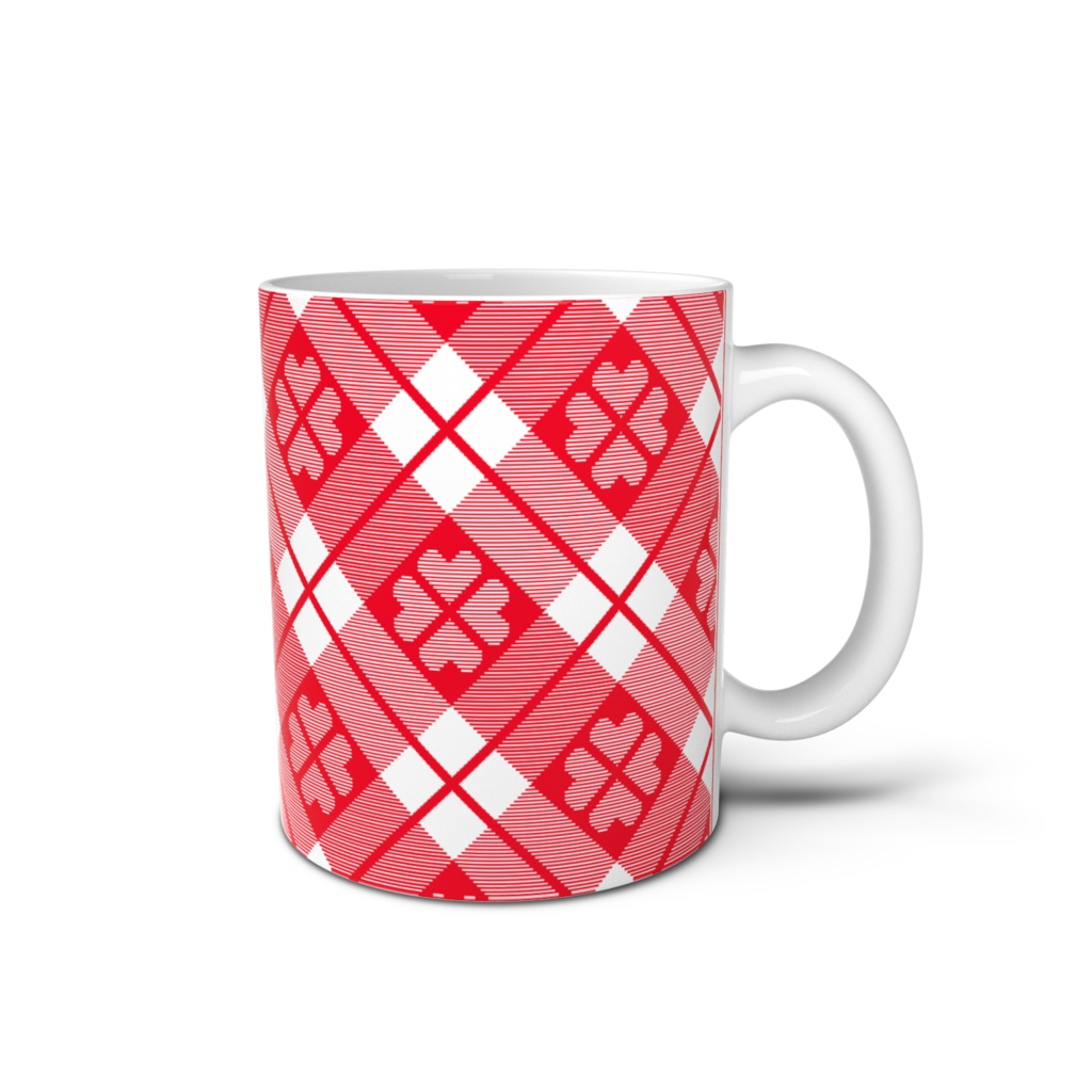 四葉&チェック柄のマグカップ - 直径 8 cm / 高さ 9.5 cm