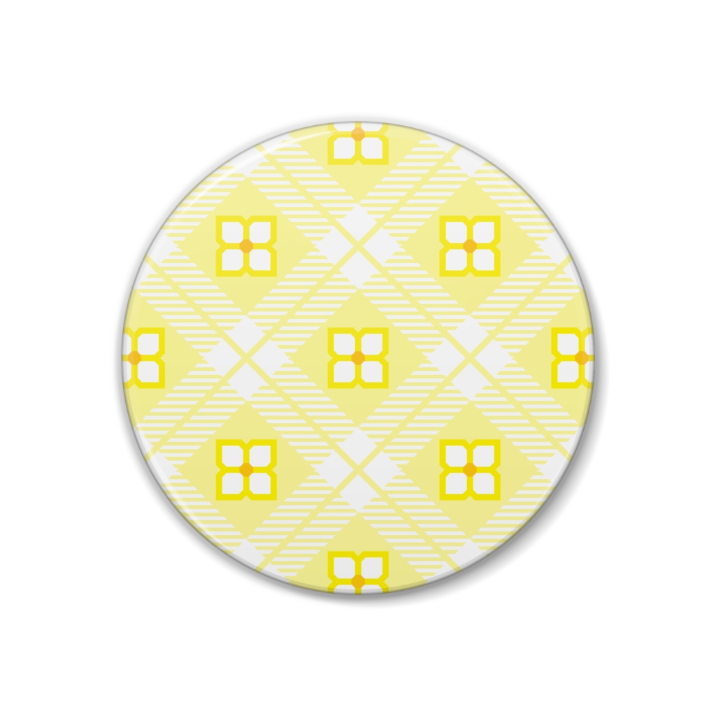 四枚花&チェック柄の缶バッジ - 38mm