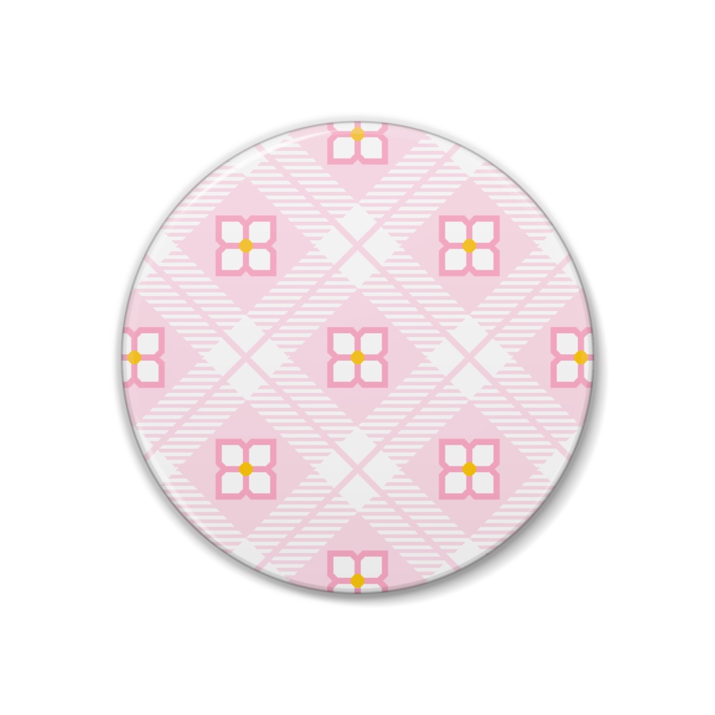 四枚花&チェック柄の缶バッジ - 38mm