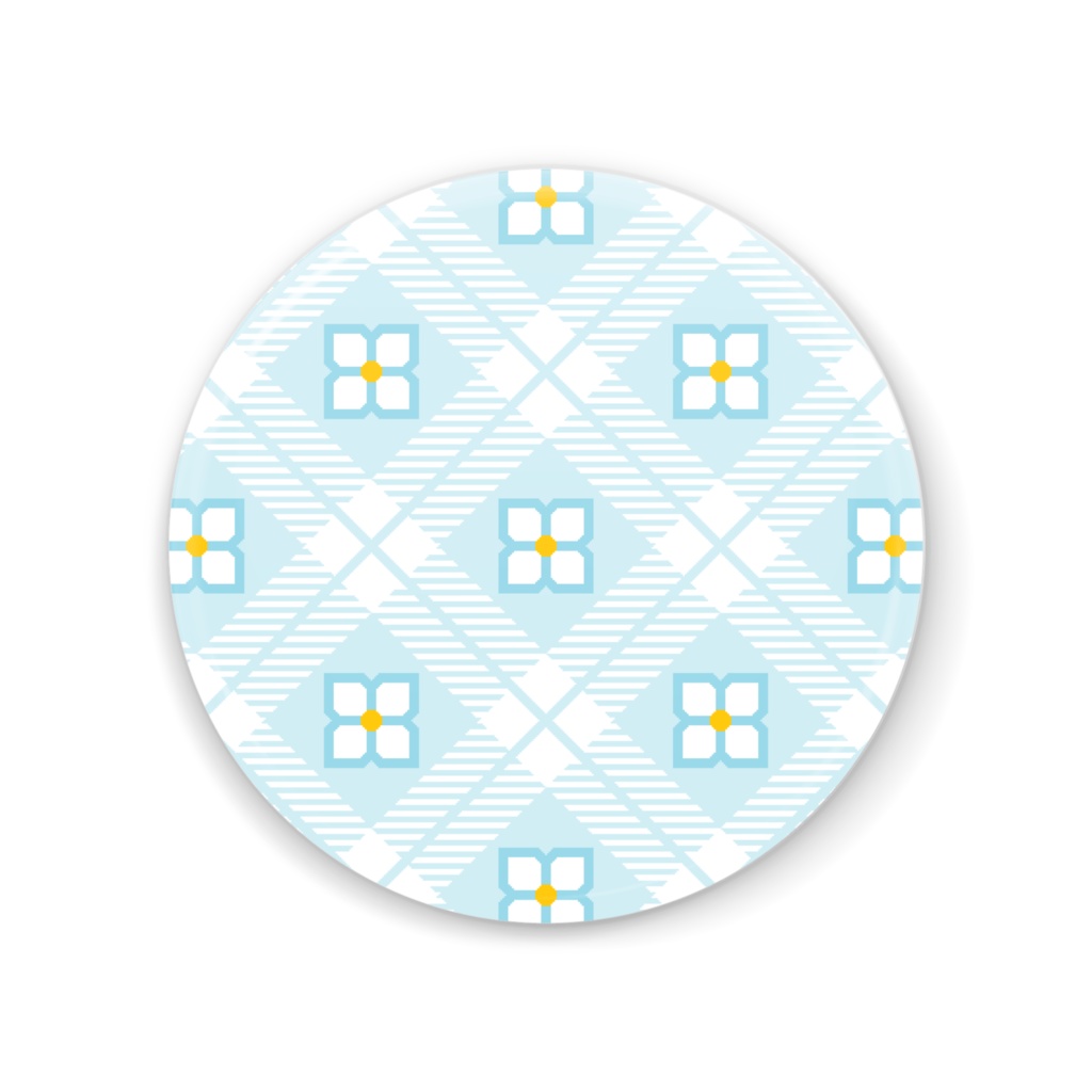 四枚花&チェック柄の缶ミラー - 56mm