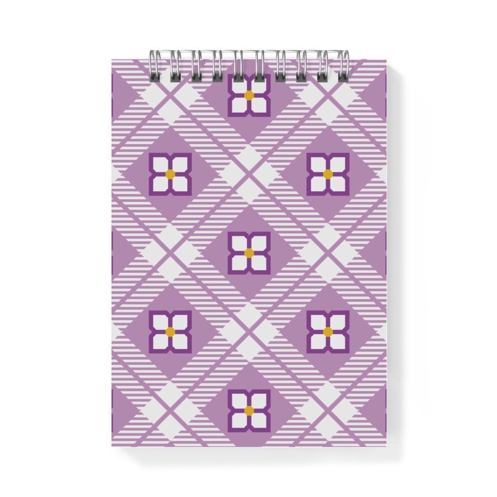 四枚花&チェック柄のメモ帳 - A6 - 片面