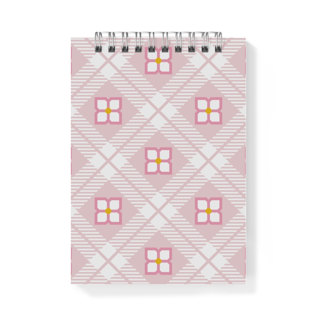 四枚花&チェック柄のメモ帳 - A6 - 片面