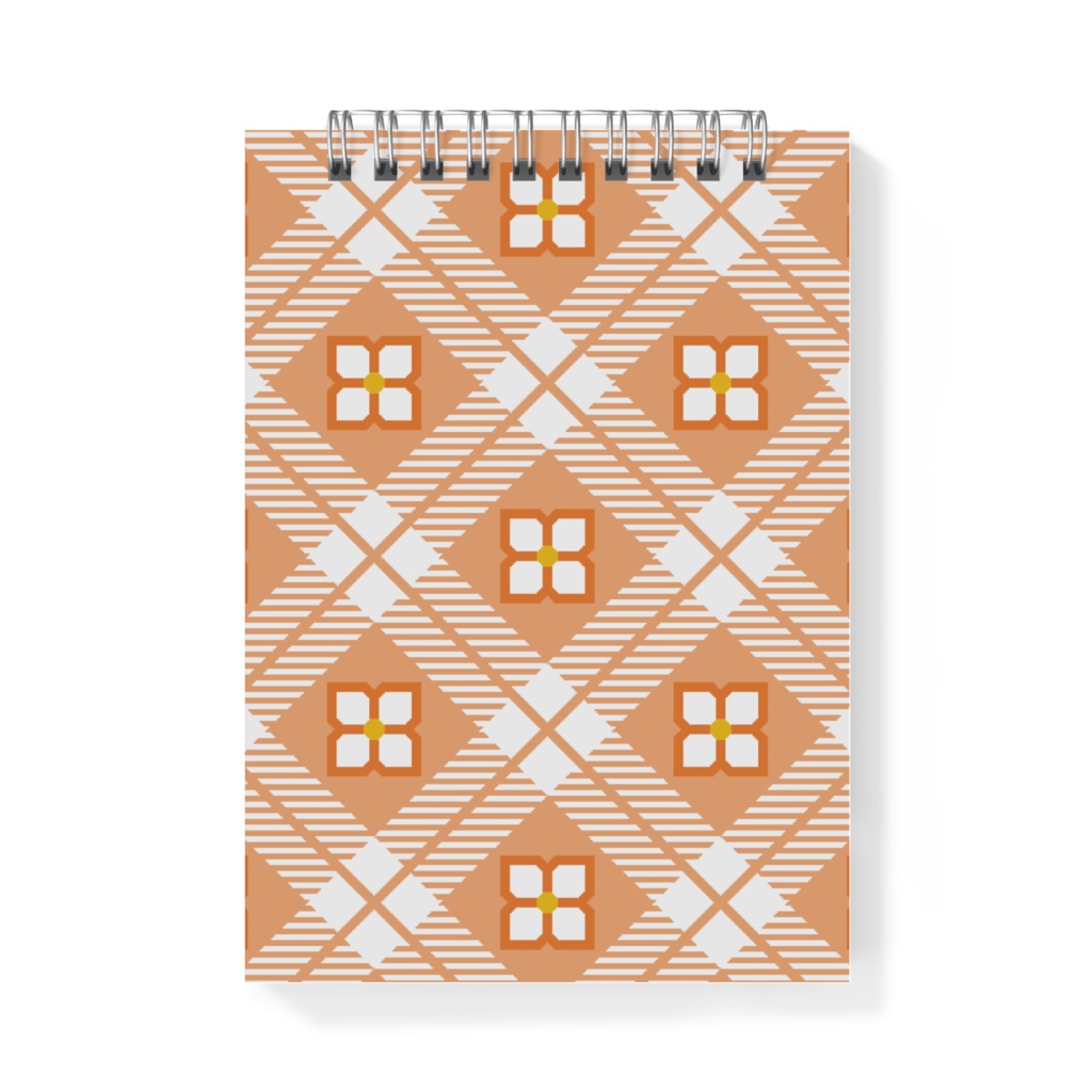 四枚花&チェック柄のメモ帳 - A6 - 片面