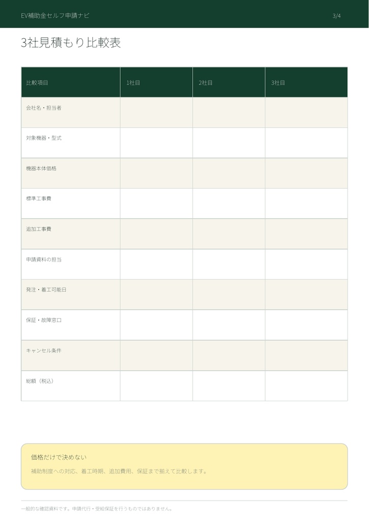 V2H・EV充電設備 3社見積もり比較セット|工事前チェック・依頼文付き