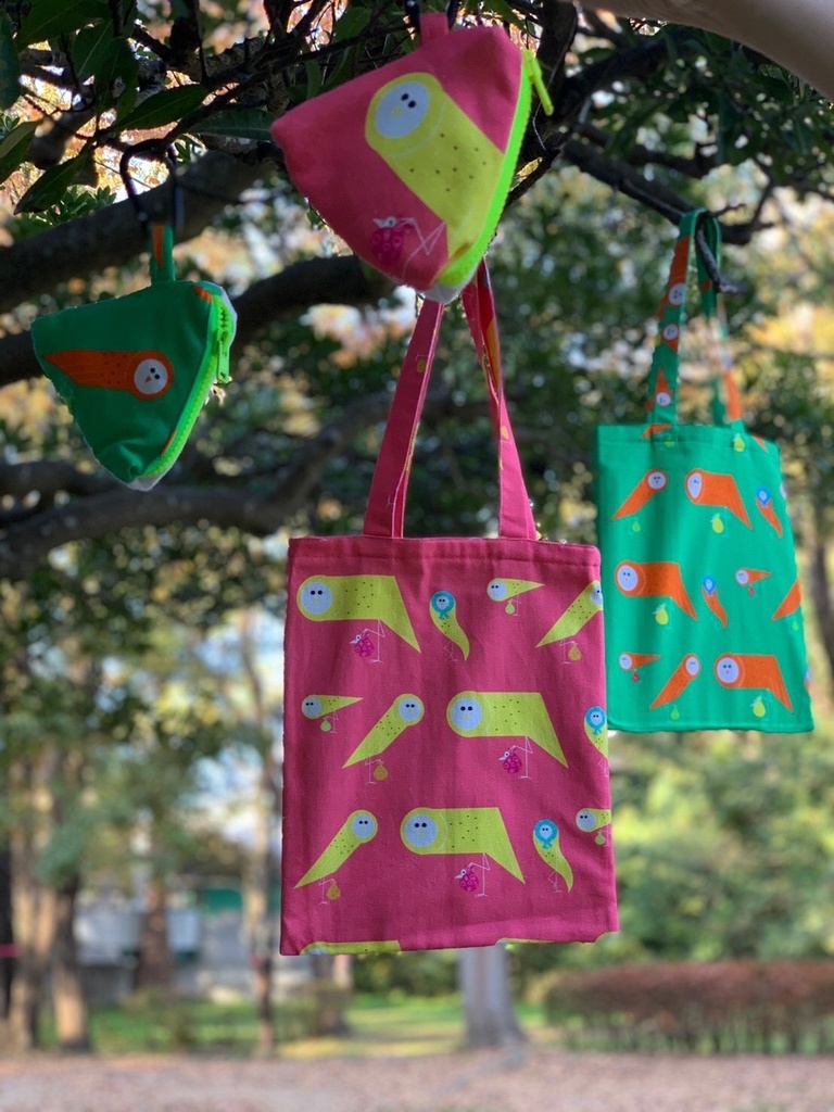 おにぎりが入るおにぎりポーチ付きトートバッグ【かっぱの手芸店「キナコ」&リタ・ジェイ コラボ】