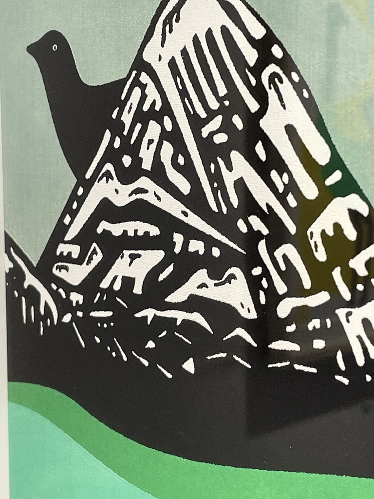 「鳥たち」原画【山並みとライチョウ】