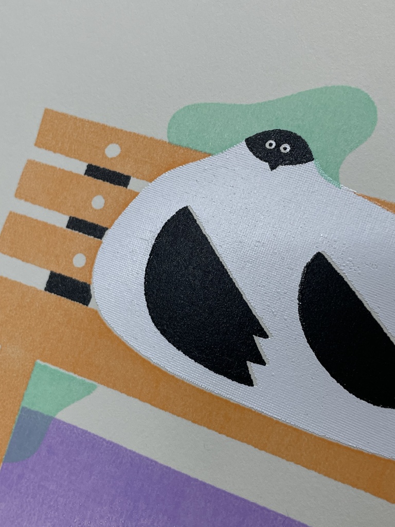 「鳥たち(ふたたび)」原画【ベンチでくつろぐ大きなハト】