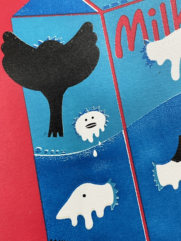 「鳥たち(ふたたび)」原画【牛乳パックに集まる鳥たち】