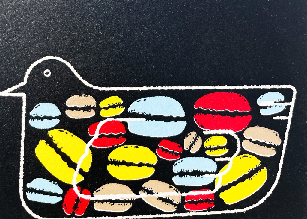 原画「マカロンに」(シルクスクリーン)個展「版画のもと。」 より