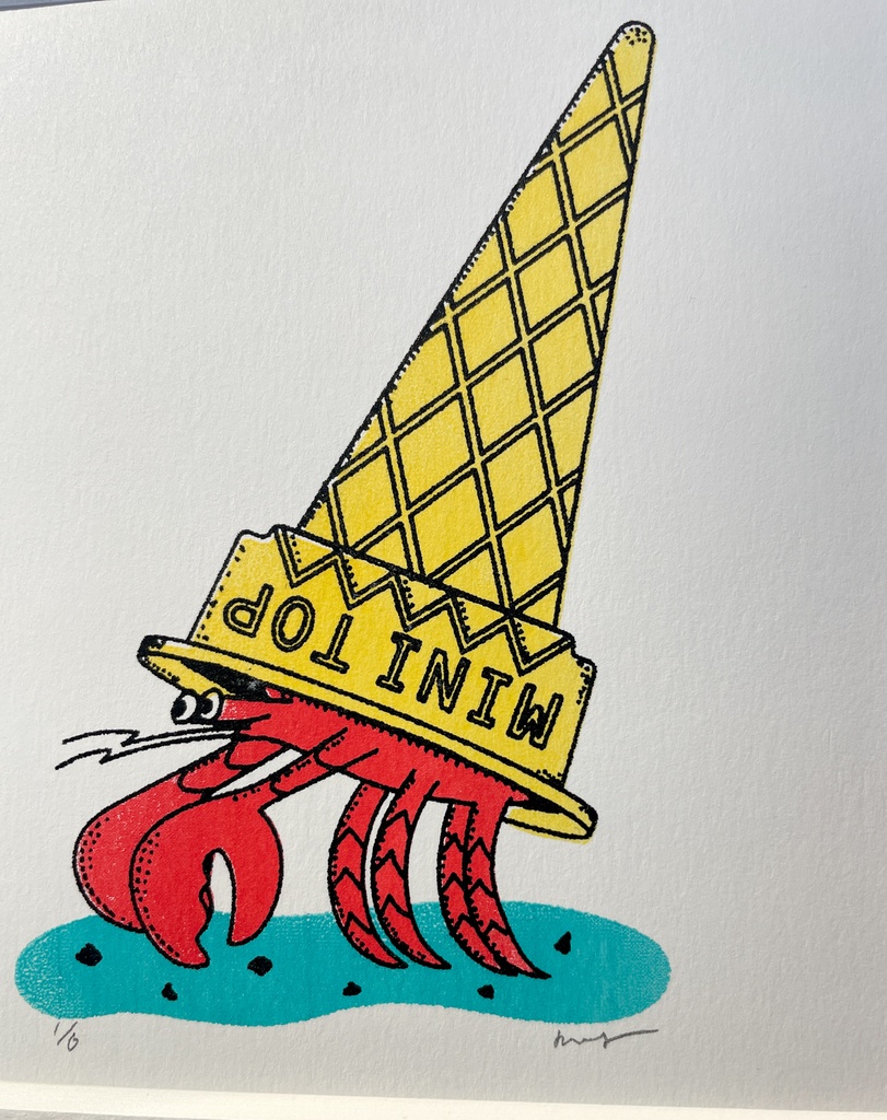 原画「アイスのコーンに」(シルクスクリーン)個展「版画のもと。」より