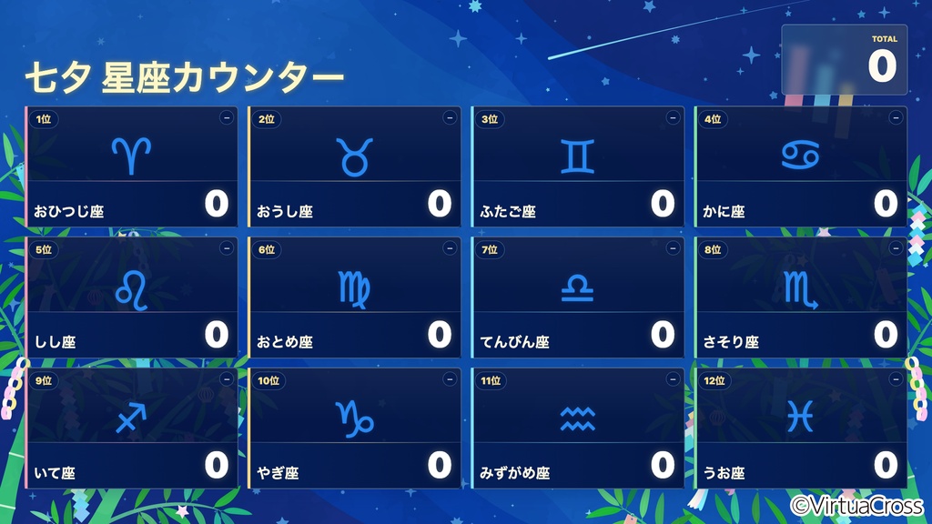 OBS用 12星座カウンター 七夕ver.|耐久配信・雑談配信用