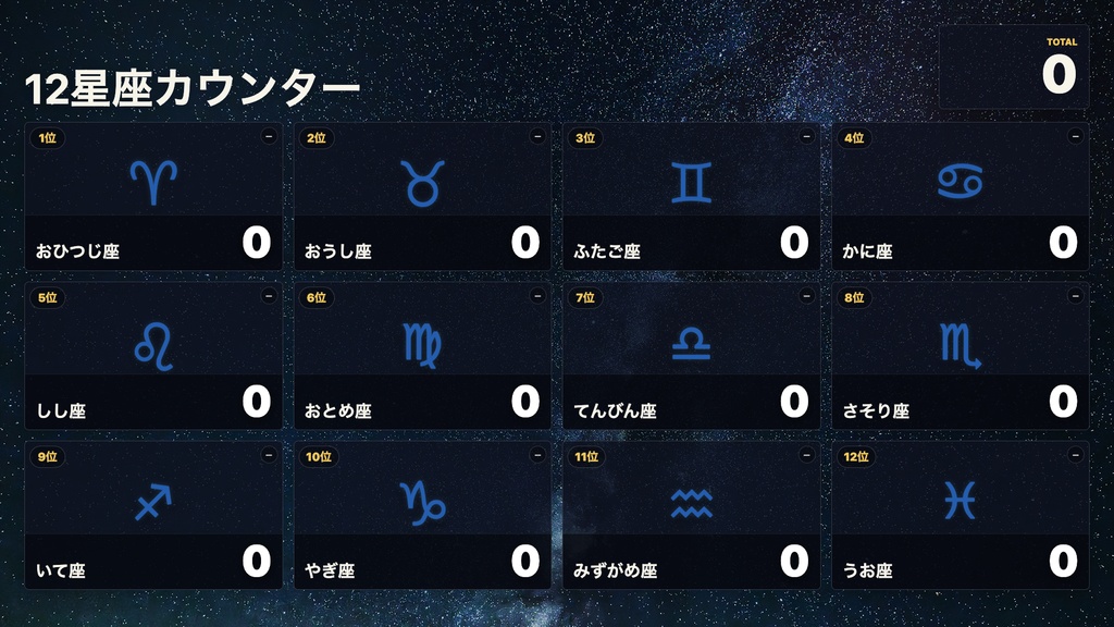 OBS用 12星座カウンター|耐久配信・雑談配信用