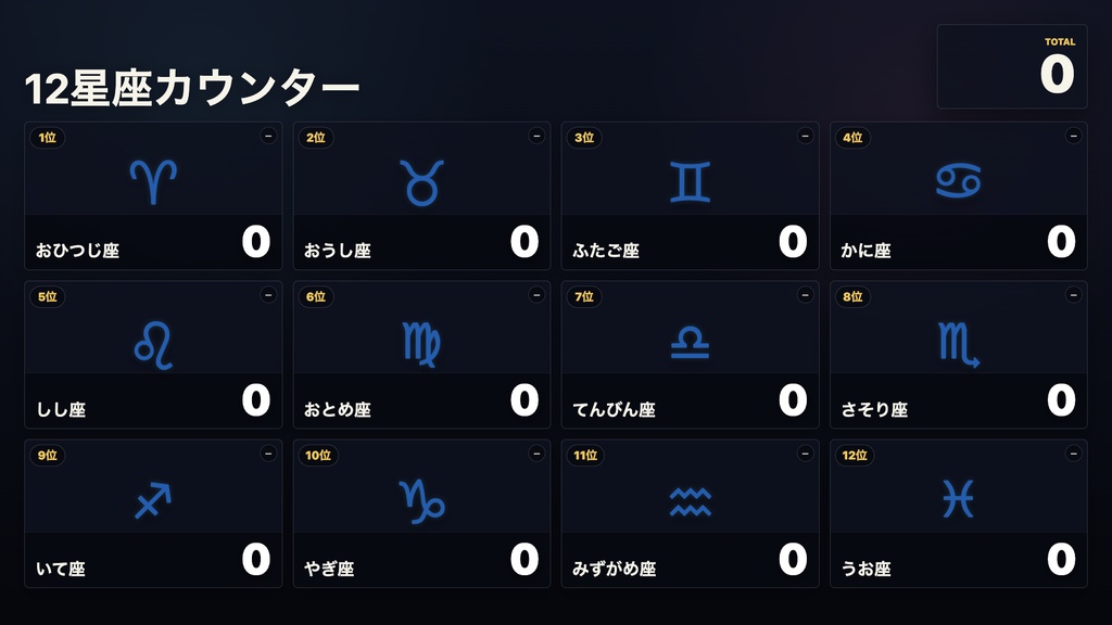 OBS用 12星座カウンター|耐久配信・雑談配信用