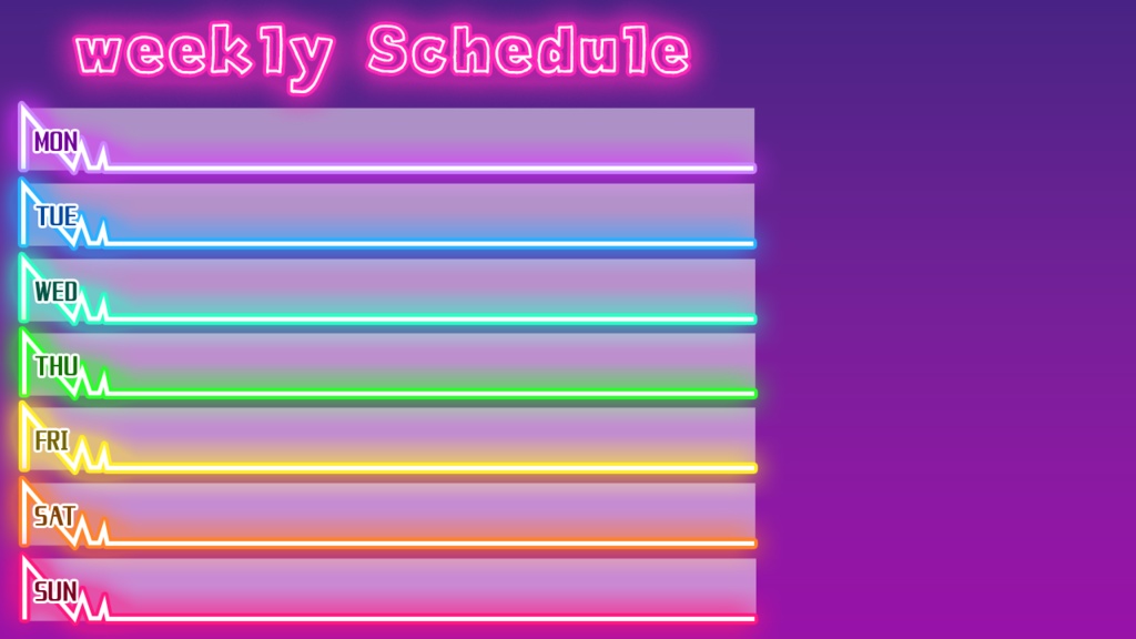【無料】ネオンな週間スケジュール素材【配信者向け】