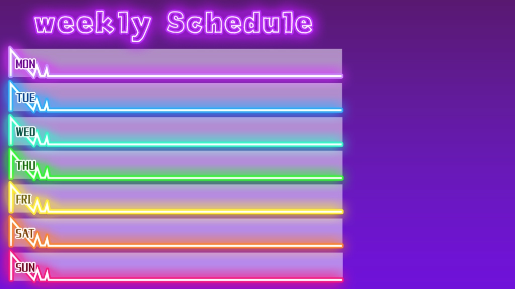 【無料】ネオンな週間スケジュール素材【配信者向け】