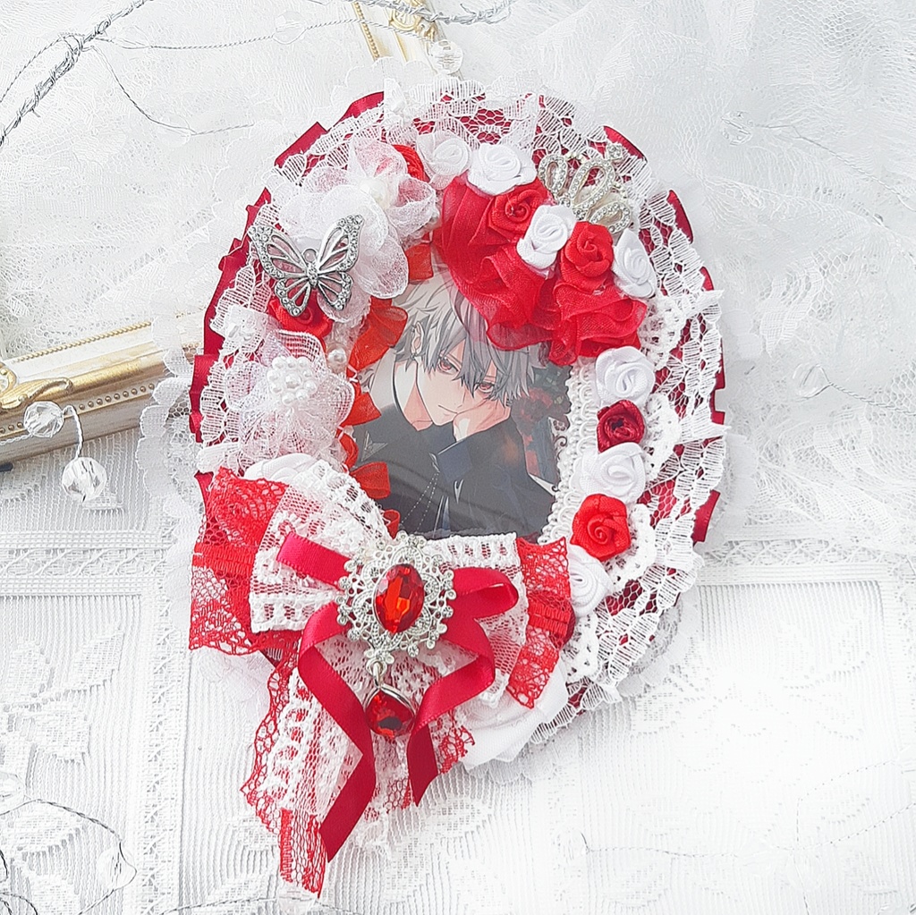 フラワーベール風トレカケース‐ White red ‐