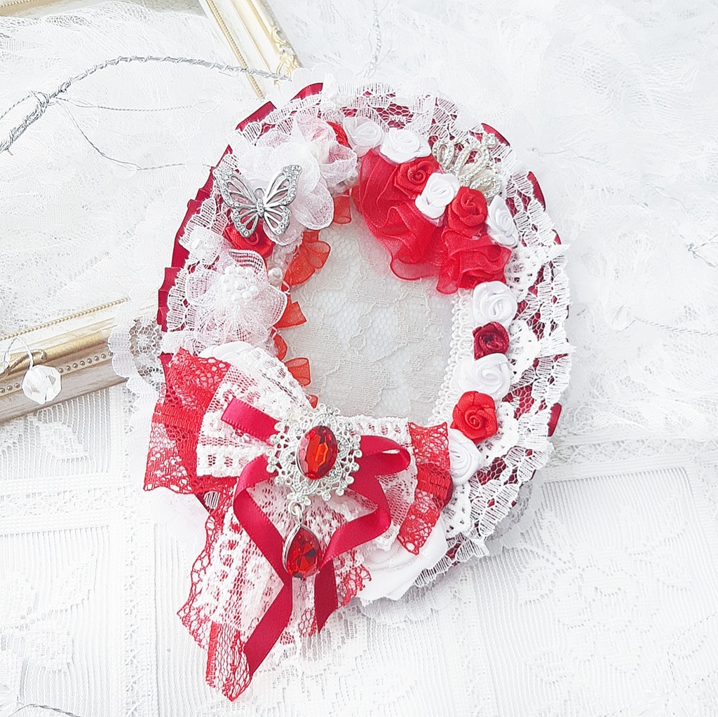 フラワーベール風トレカケース‐ White red ‐