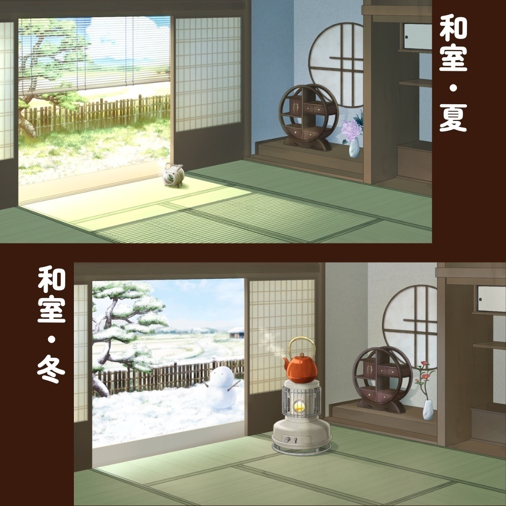 和室背景ひな祭りセット付き