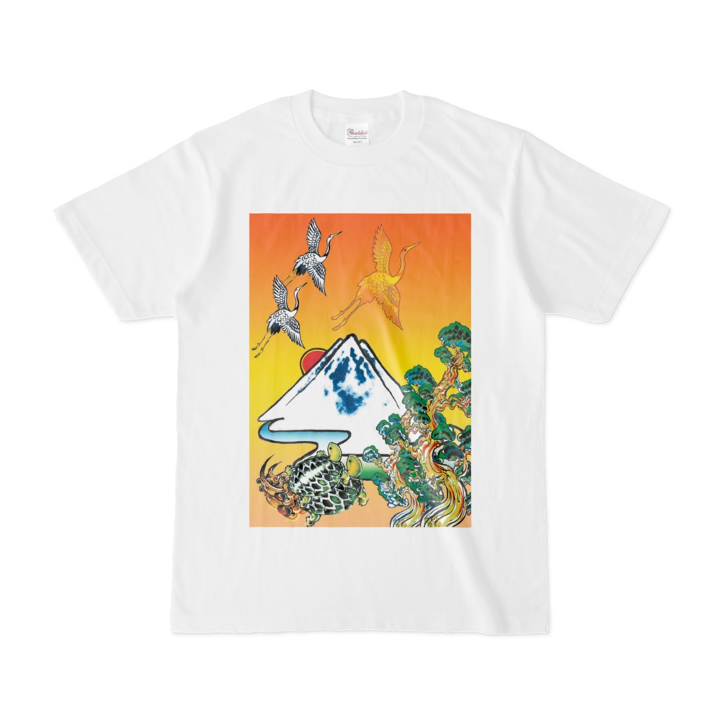 白Tシャツ:黄金富士親子鶴亀-2