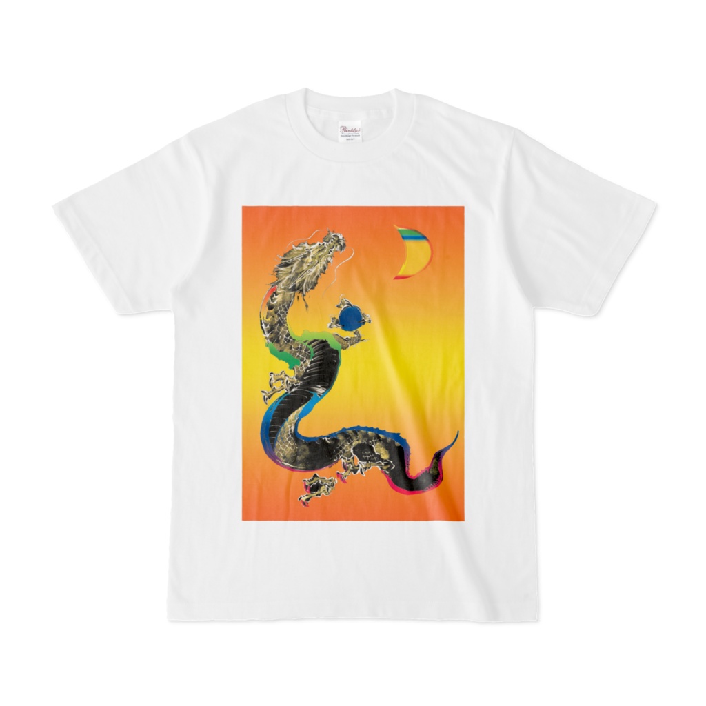 縁起Tシャツ白:黄金月下昇龍01