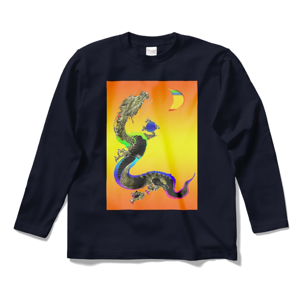 縁起ロングスリーブTシャツ・色各種:黄金月下昇龍01