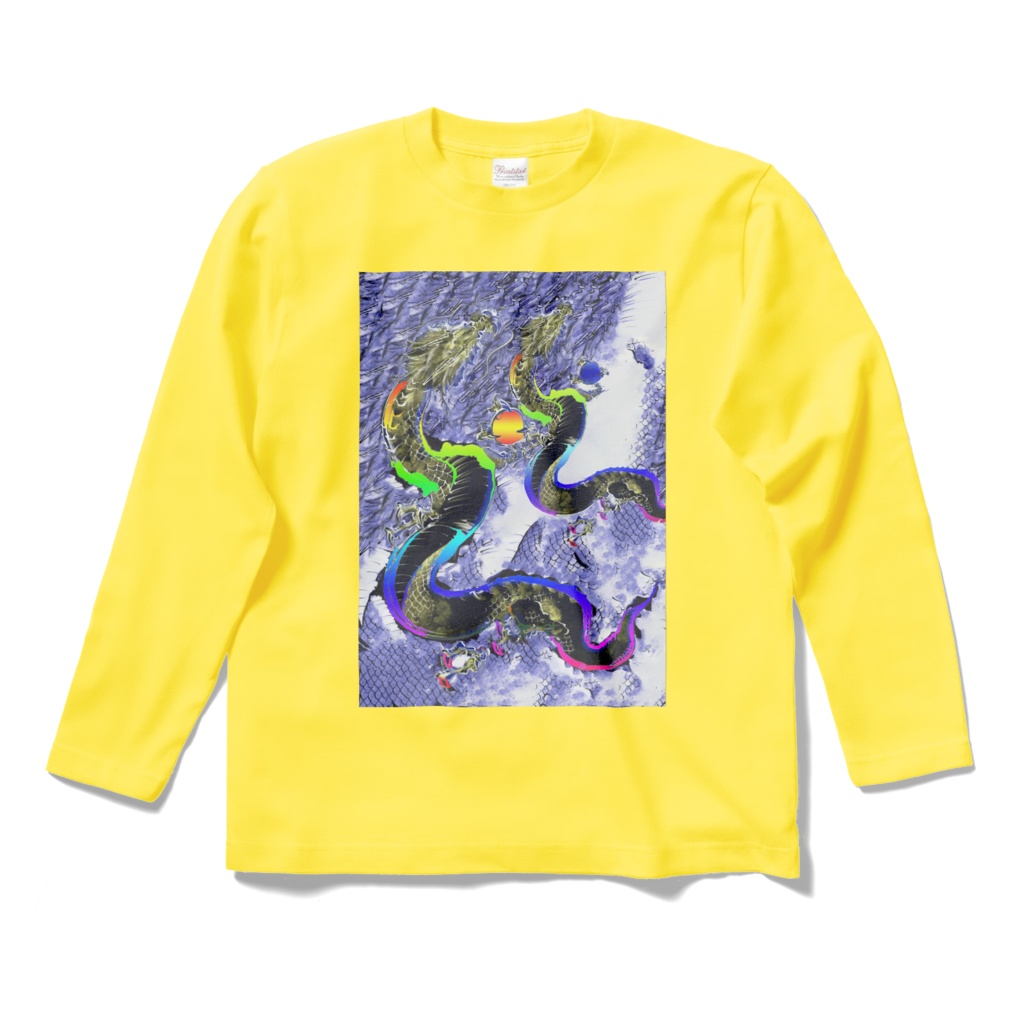 縁起長袖Tシャツ・黄:二頭昇龍
