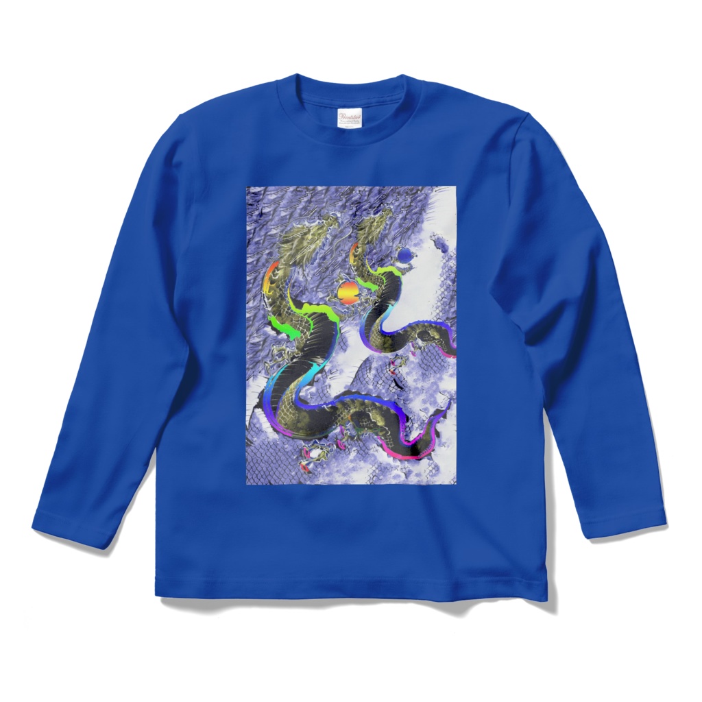 縁起長袖Tシャツ・ロイヤルブルー:二頭昇龍