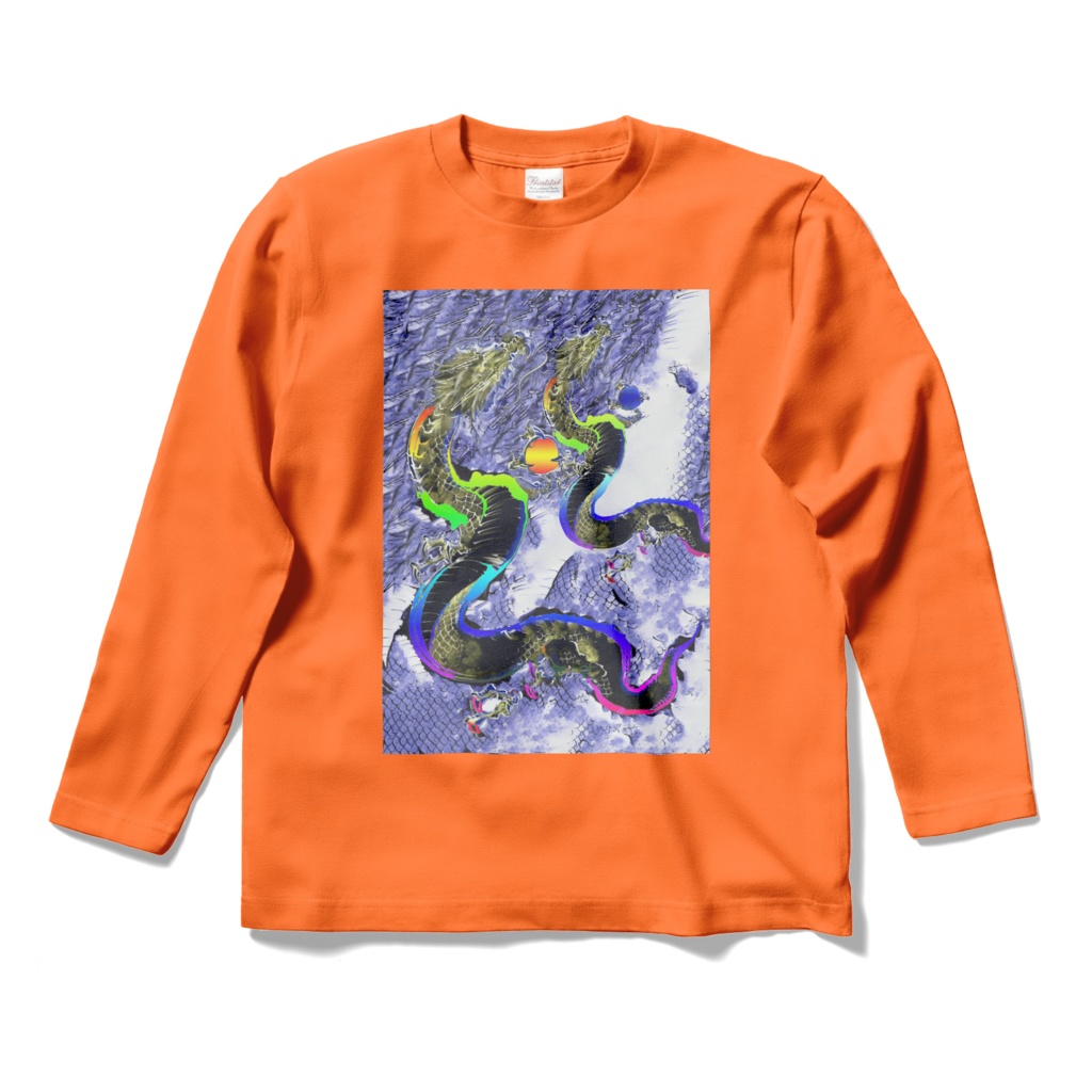 縁起長袖Tシャツ・オレンジ:二頭昇龍