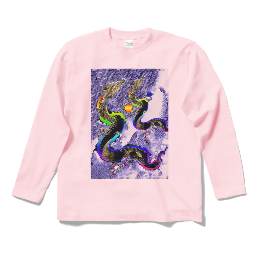 縁起長袖Tシャツ・ピンク：二頭昇龍