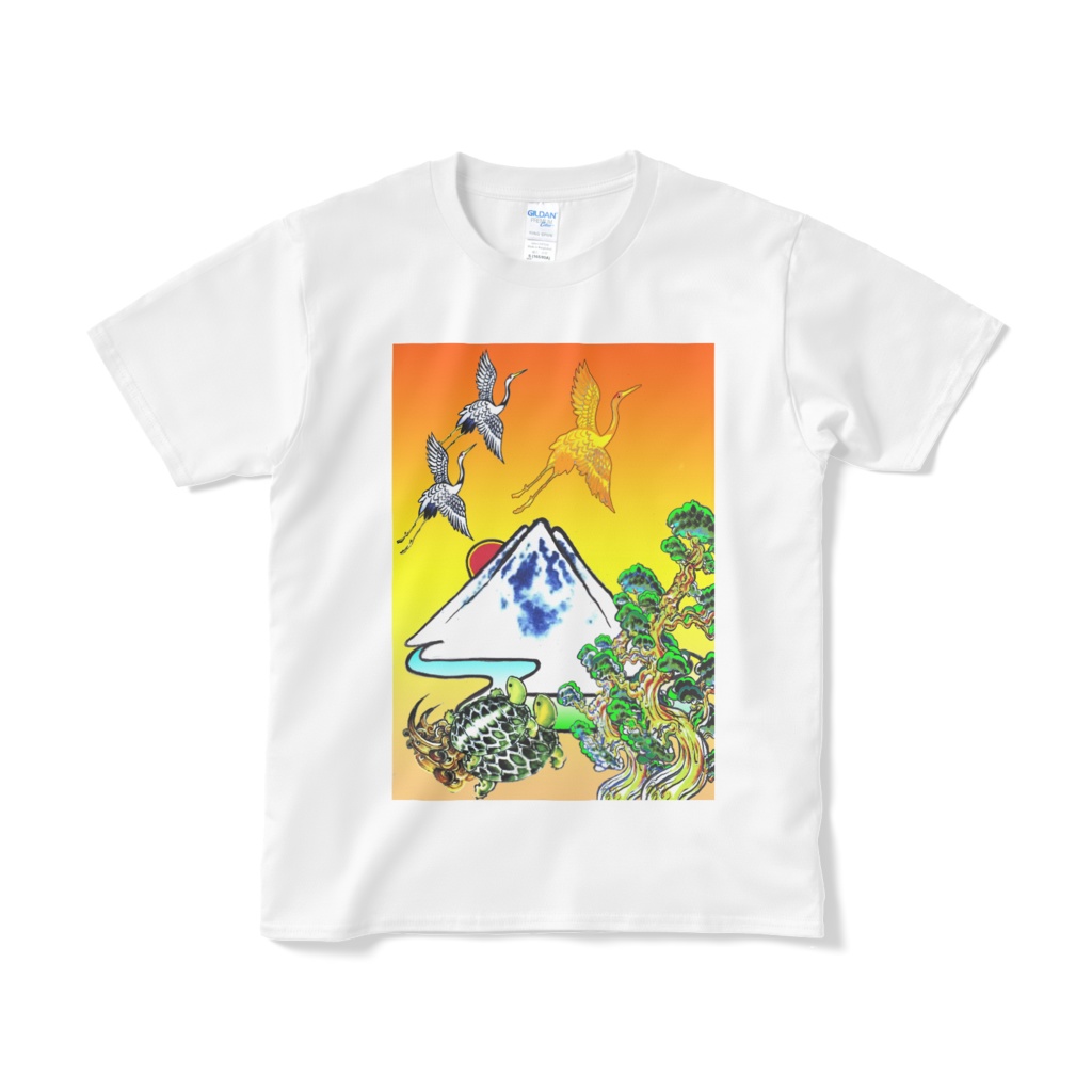 縁起Tシャツ(短納期):親子鶴亀松富士
