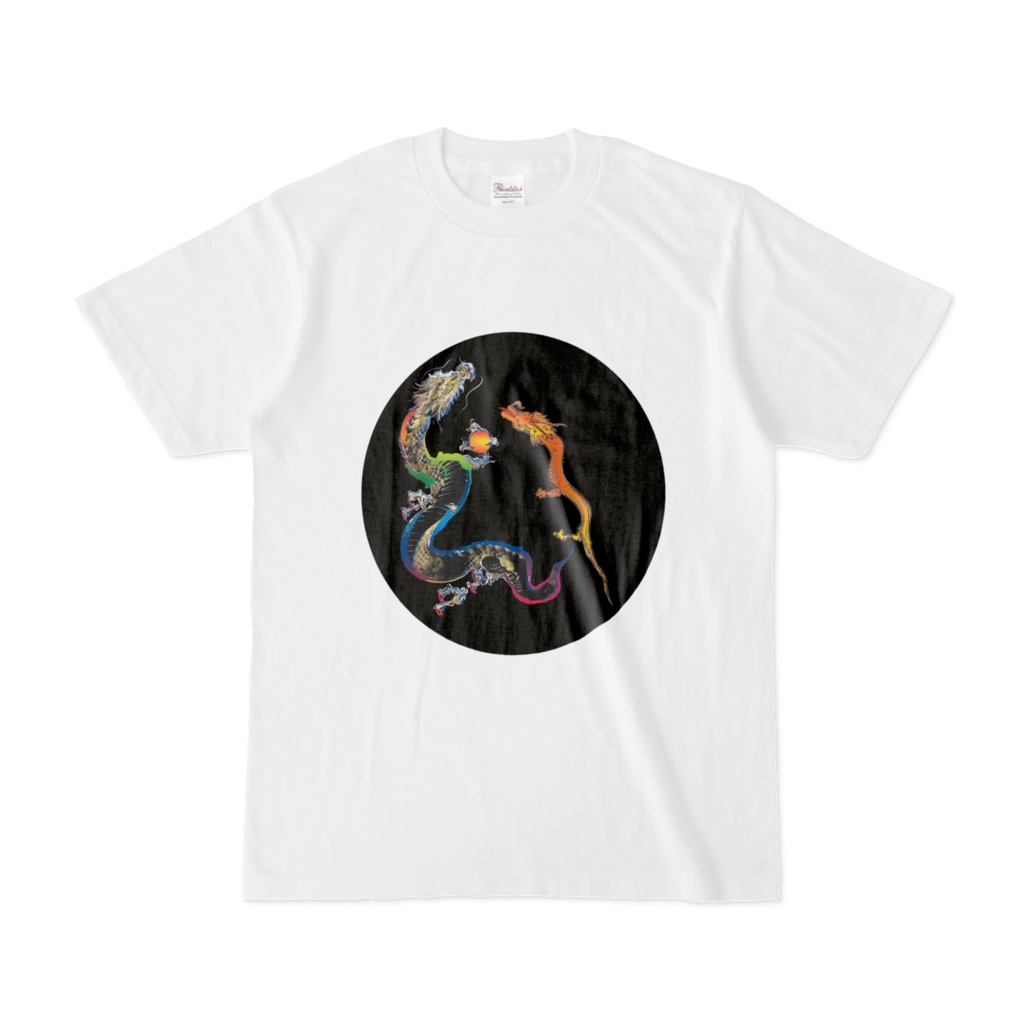 縁起Tシャツ白＜楕円下地色各種＞：昇龍ペア