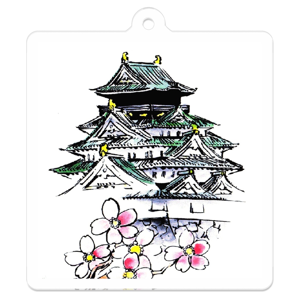 大阪城と桜:アクリルキーホルダー