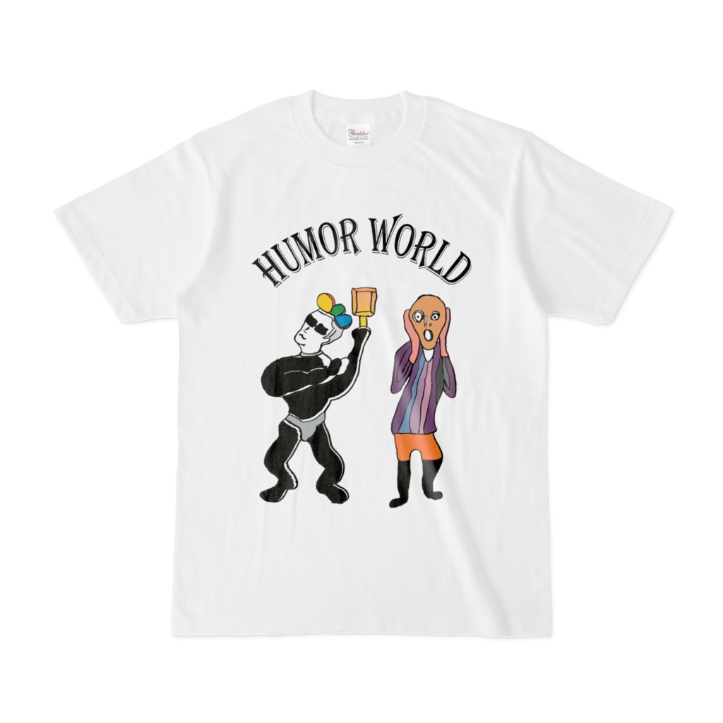 ムンクもビックリ/グラスマンとフライパンーTシャツ白