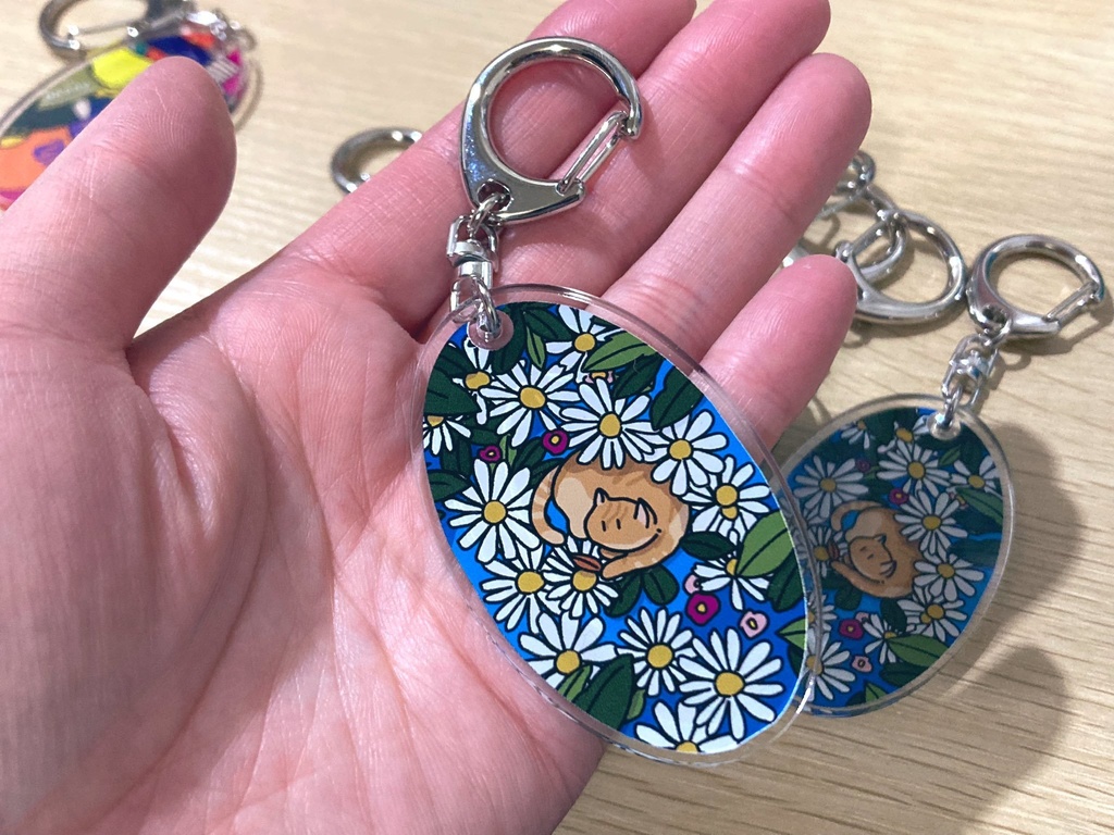 お花と猫/アクリルキーホルダー