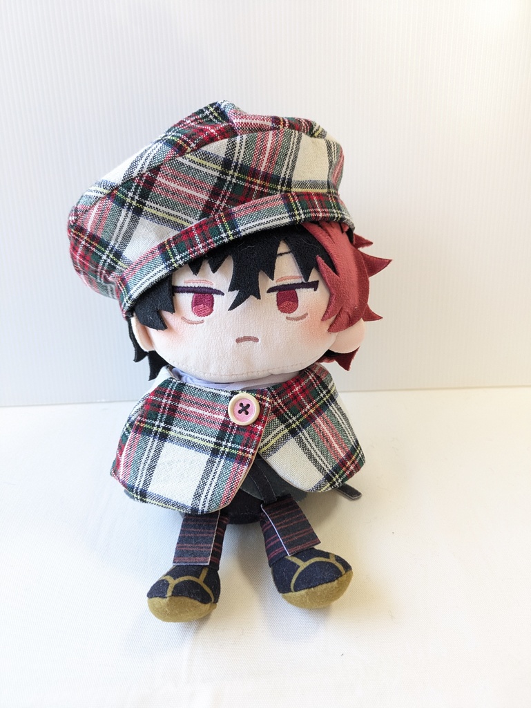 わんぱくぬいベレー＋ケープ(チェック白×赤)