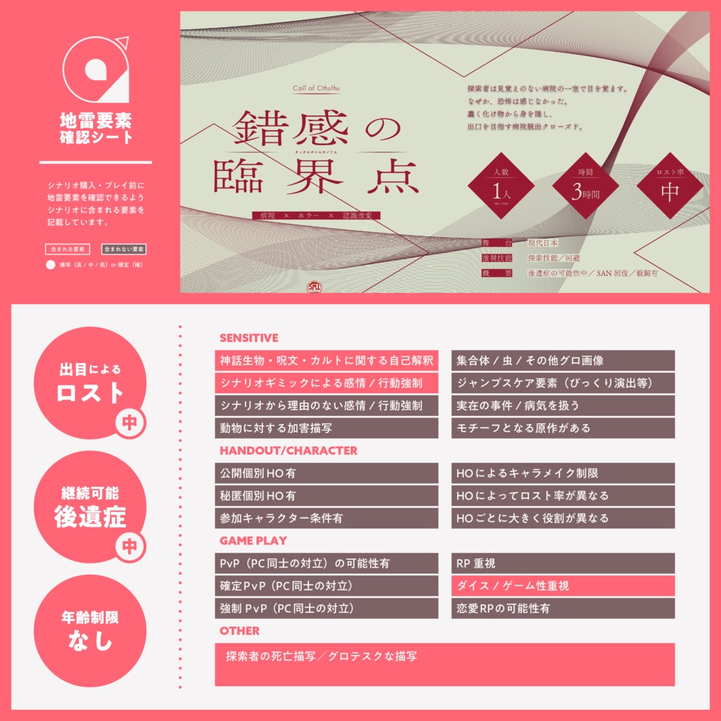 【CoC6th】錯感の臨界点 SPLL:E190638