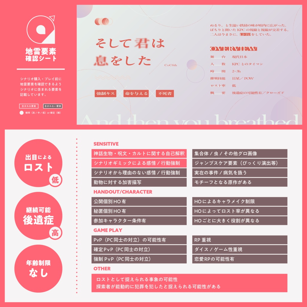 ※無料【CoC6th】そして君は息をした